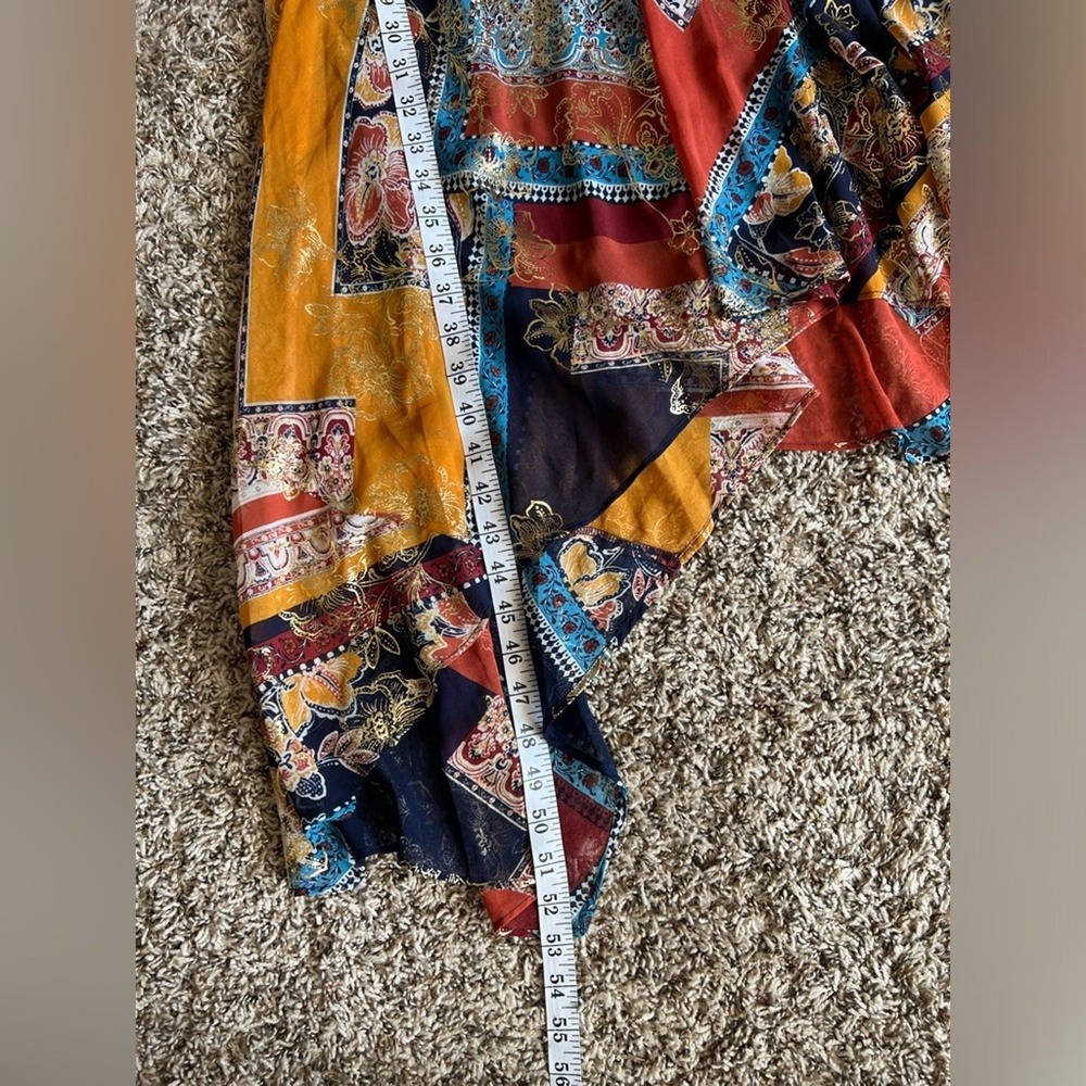 Laundry by Shelli Segal Scarf Print Asymmetric Dress 12 Runs Small Boho Patch - Picture 8 of 8